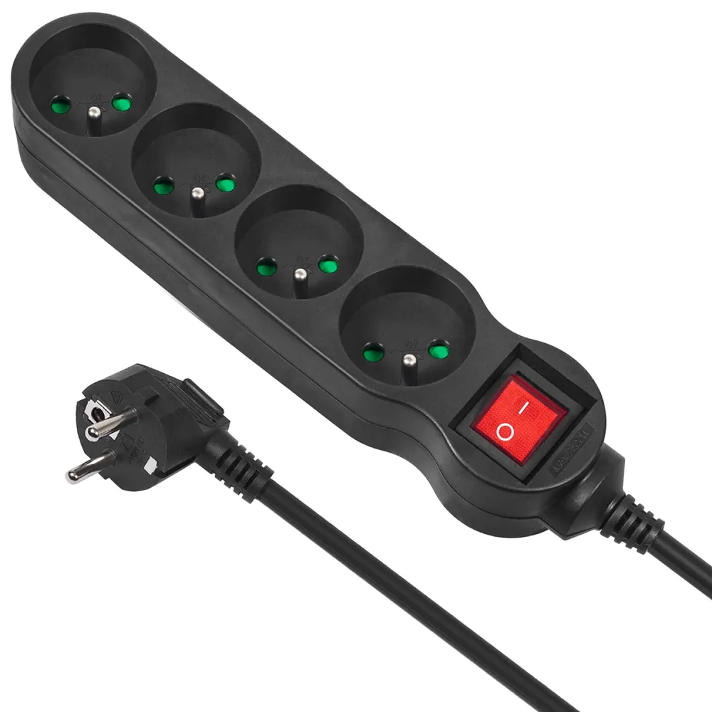 Maclean Energy power strip MCE182 Förlängningskabel med 4 uttag med strömbrytare
