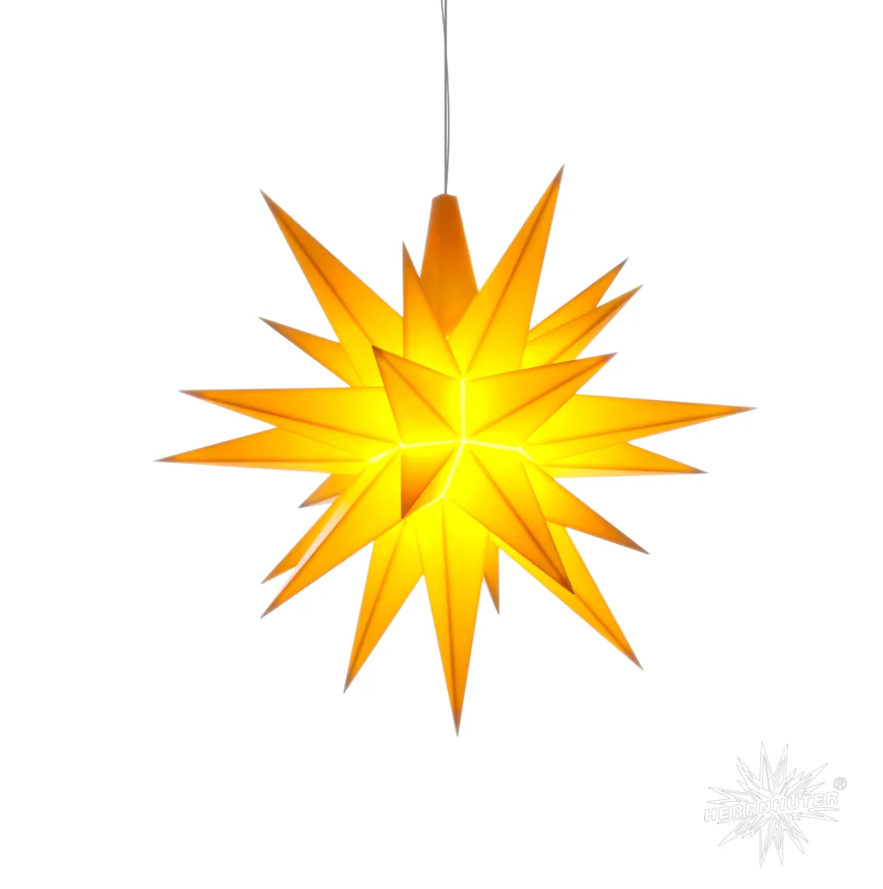 Liten adventsstjärna Herrnhuter citron plast 13 cm + kabelpaket
