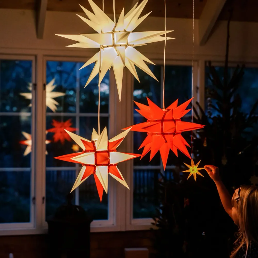 Liten adventsstjärna Herrnhuter citron plast 13 cm + kabelpaket