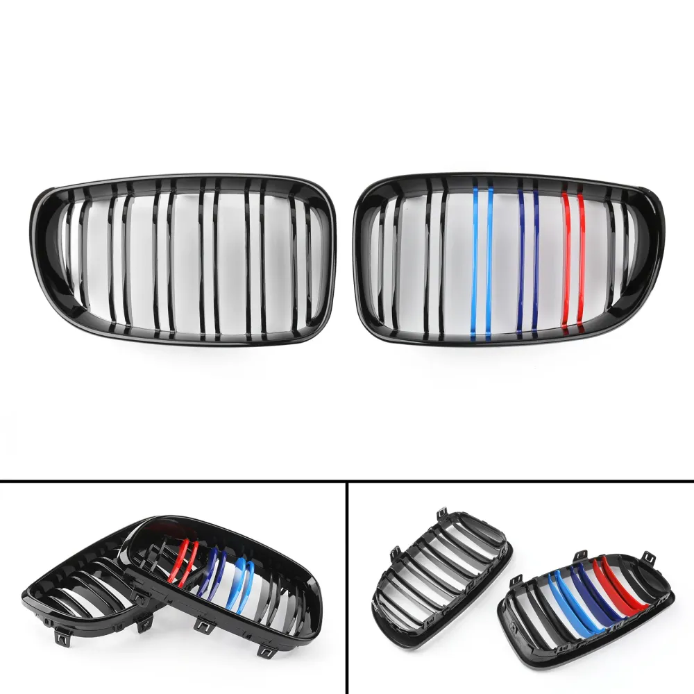 2007 2008 2009 2010 2011 2012 BMW E81 E82 E87 E88 2XGLOSS Black McOlor Front Bumper Kidney Grille