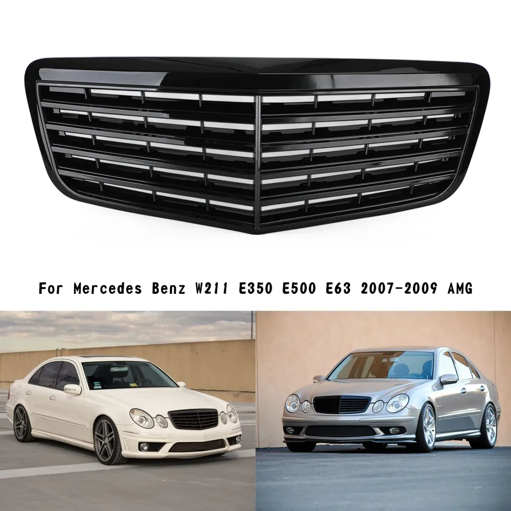 2007-2009 Mercedes-Benz W211 E350 E500 E63 AMG Främre Stötfångargrill Grill Blank Svart