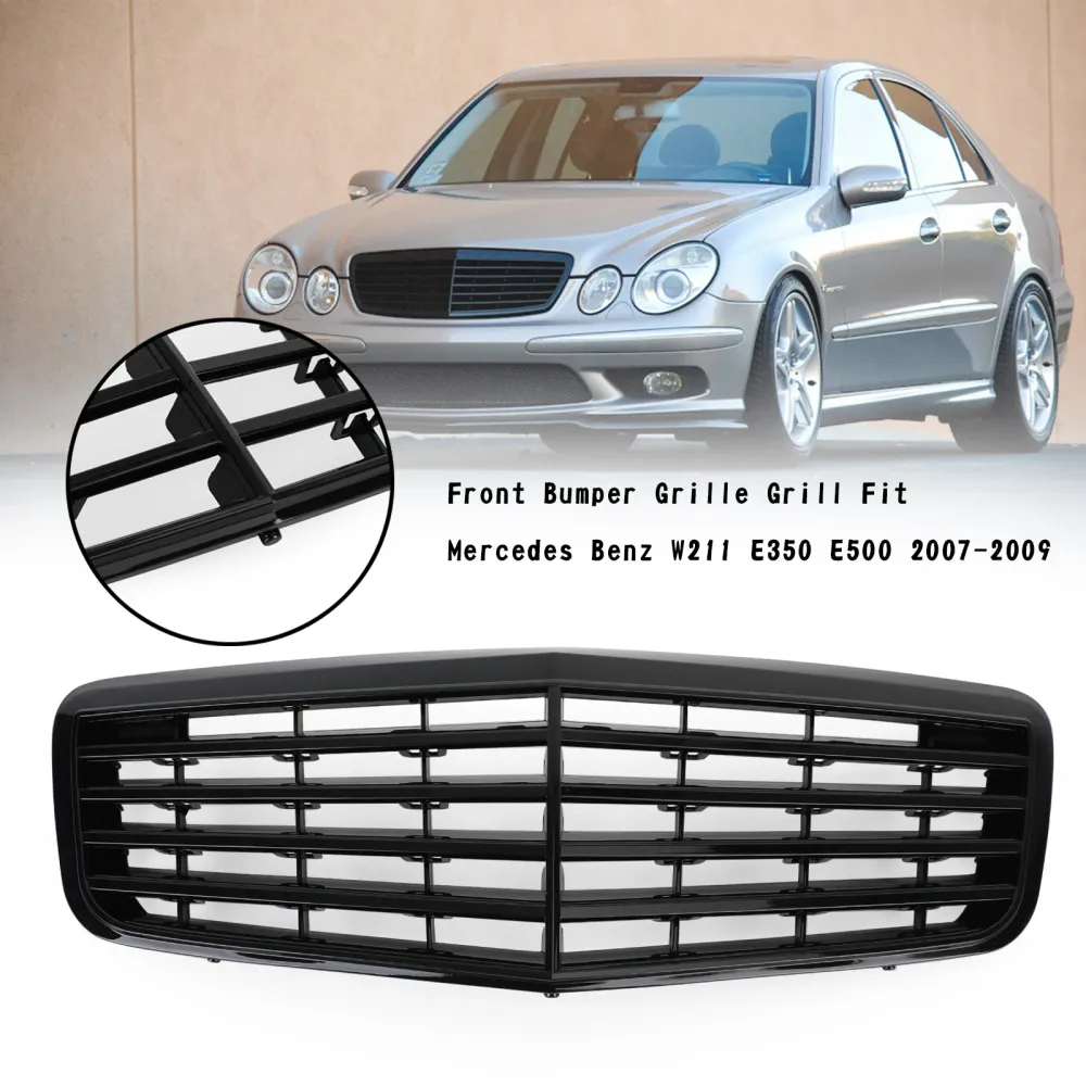 2007-2009 Mercedes-Benz W211 E350 E500 E63 AMG Främre Stötfångargrill Grill Blank Svart