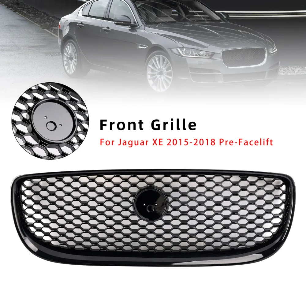 2015-2018 Jaguar XE Pre-Facelift Gloss Black Honeycomb främre stötfångargrill