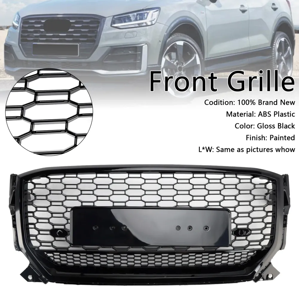 2016-2020 Audi Q2 Pre-Facelift Gloss Black Front Honeycomb Grille
