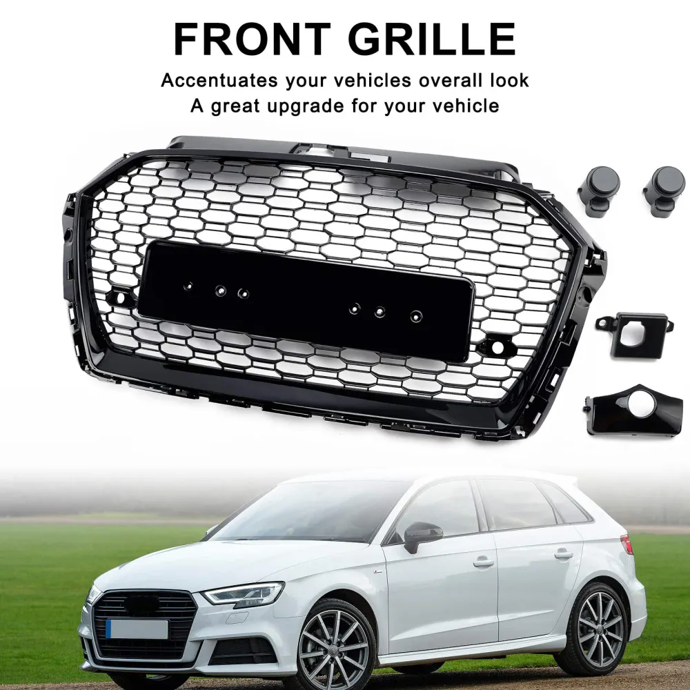 2017 2018 2019 Audi A3 8V RS3 Style Honeycomb Mesh Front Bumper Grille Black