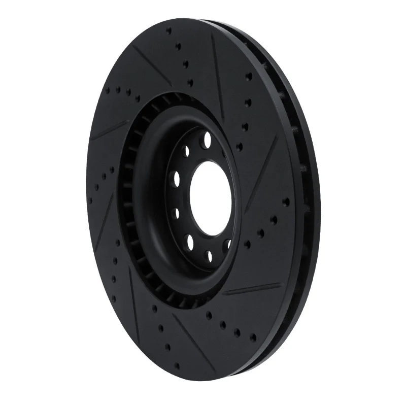 R1 2017-2025 Alfa Romeo Stelvio Front Left Drilled & Slotted Black Brake Rotor