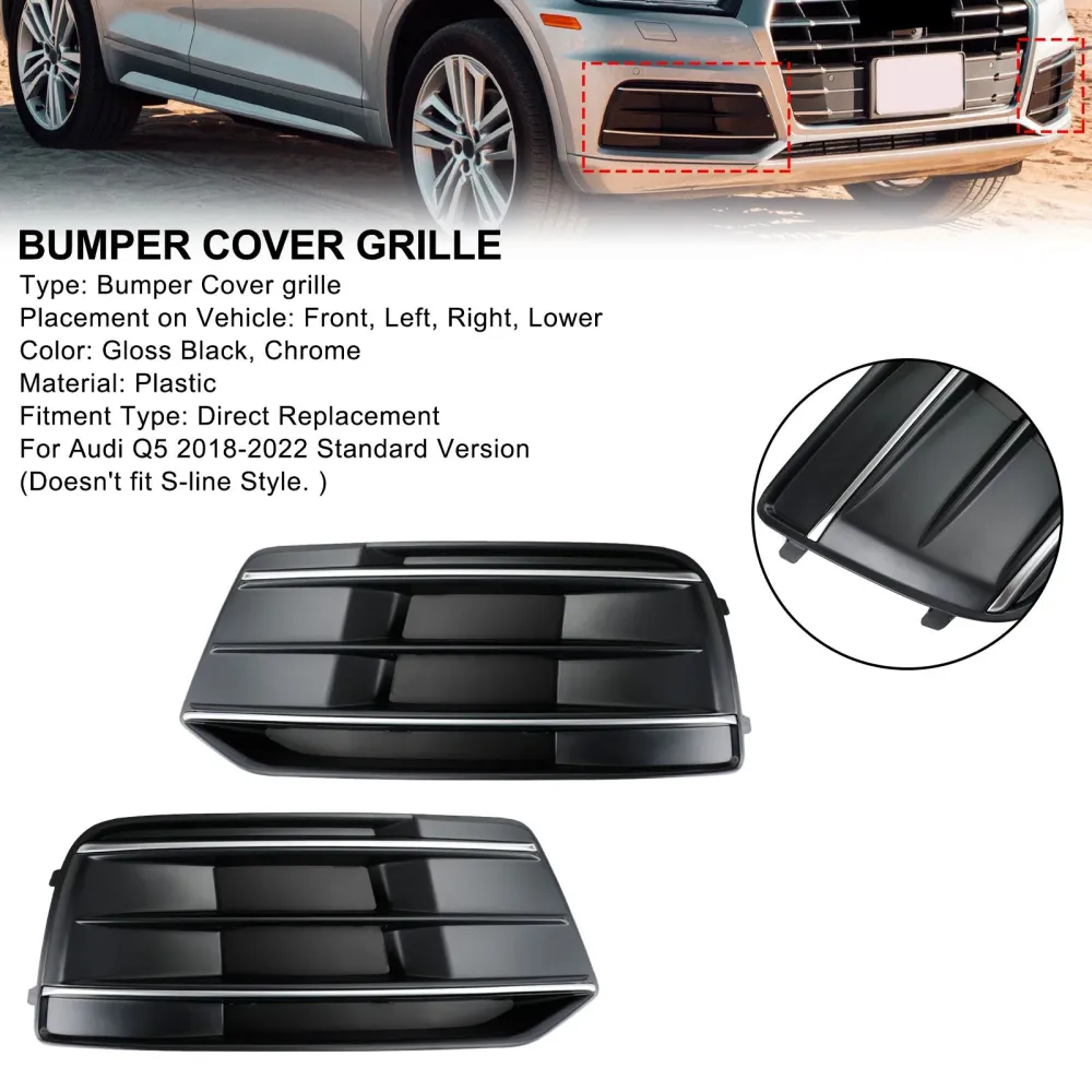 2018-2022 Audi Q5 2st Front Bumper Cover Grille Bezel Insert Black/Chrome