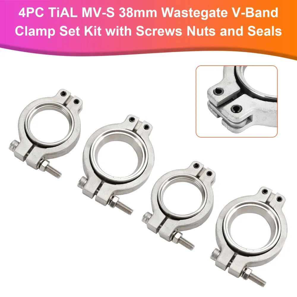 4PC TiAL MV-S 38 mm Wastegate V-Band Clamp Set Kit med skruvar, muttrar och tätningar