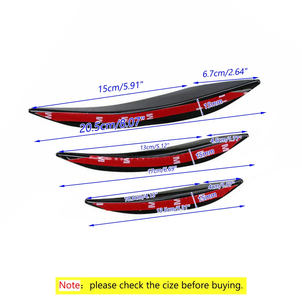 6st Universal Gloss Black Car/Auto Front Bumper Fins Spoiler Canards Refit Generic