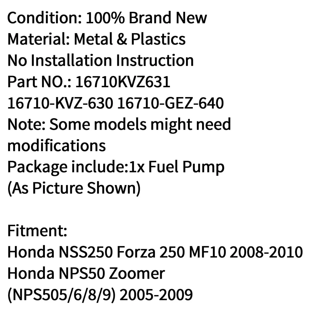 Bränslepumpenhet Left Outlet Fit Honda NSS250 Forza 250 MF10 2008 2009 2010 Generic