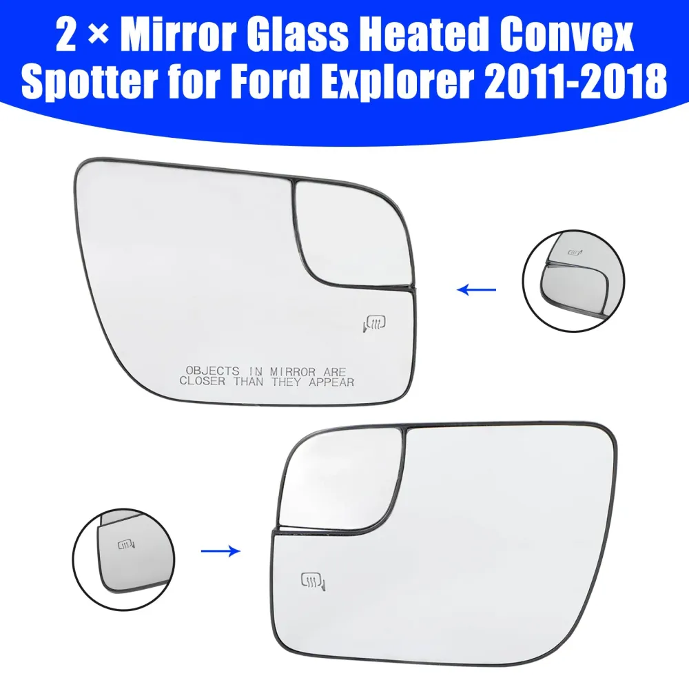 2 脳 Ford Explorer 2011-2018 Mirror Glass uppvärmd konvex spotter