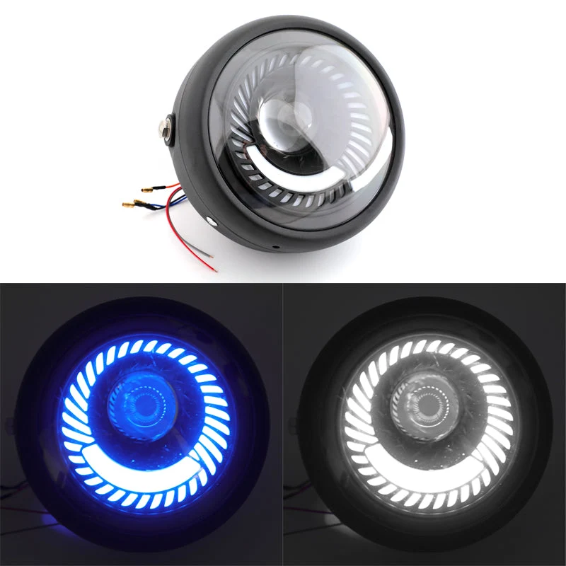 6.5 '' Motorcykel Universal Blue/White LED -strålkastare för Cafe Racer Custom Generic