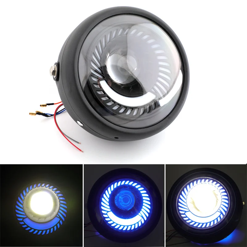 6.5 '' Motorcykel Universal Blue/White LED -strålkastare för Cafe Racer Custom Generic