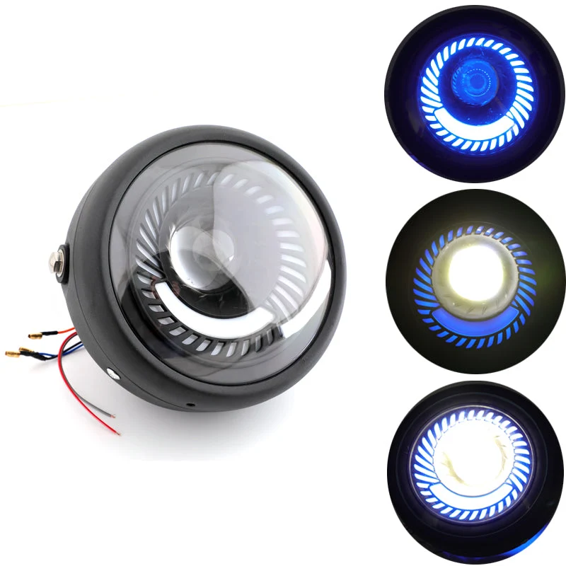 6.5 '' Motorcykel Universal Blue/White LED -strålkastare för Cafe Racer Custom Generic