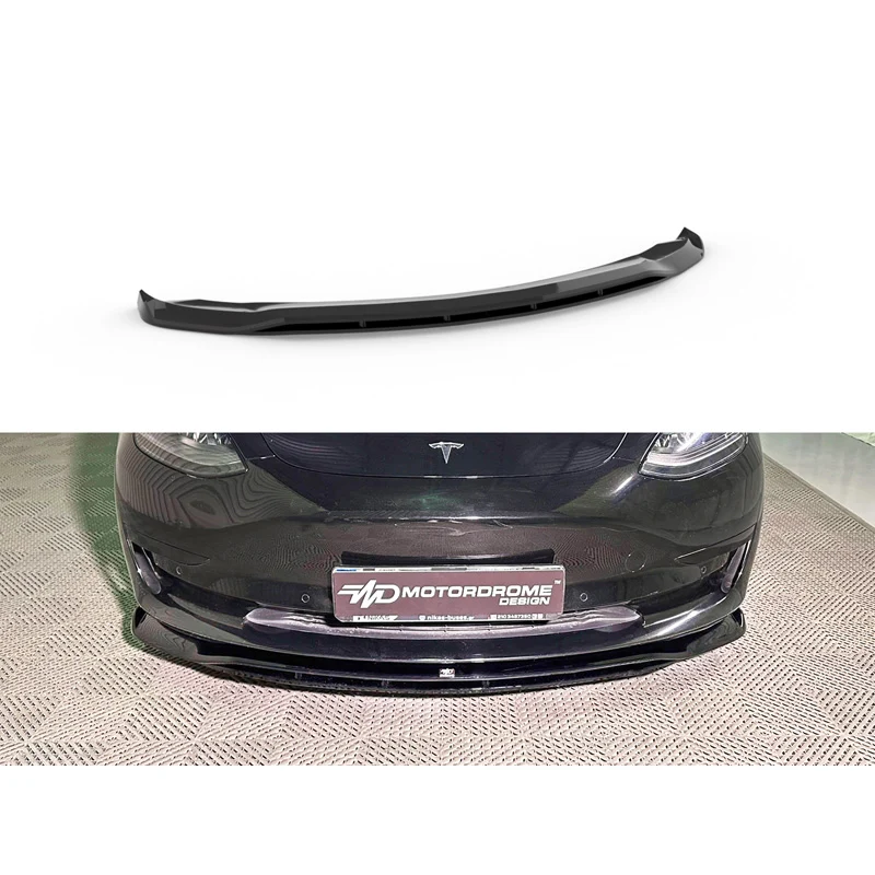 Motordrome, Frontspoiler V.2, Passer til Tesla Model 3 2017-2023, ABS Glans Sort