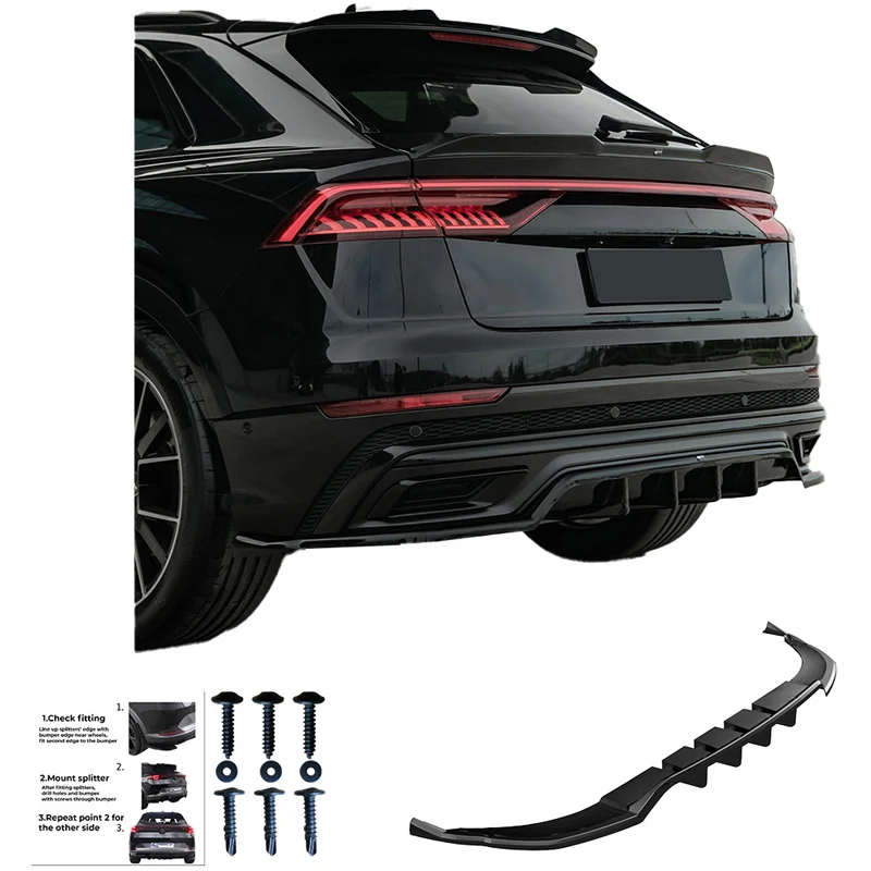OneWay, Bagkofanger Skirt - Passer til Audi Q8 S-Line MK1 2018-2023 - Glossy Sort