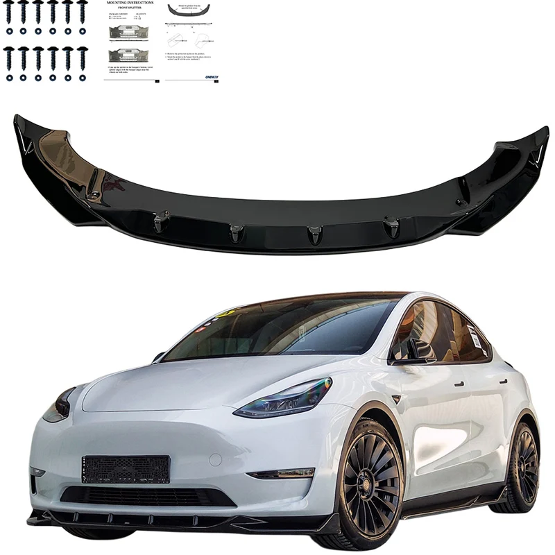 Oneway Front spoiler suitable Tesla Model Y 2019-2025 - Gloss black