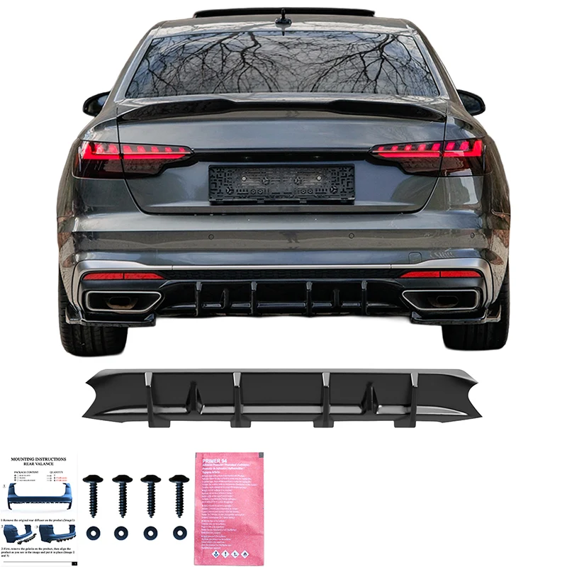Oneway Rear Diffuser suitable Audi A4 (B9) Sedan/Avant S4/S-Line Facelift 2019-2024 - Gloss black