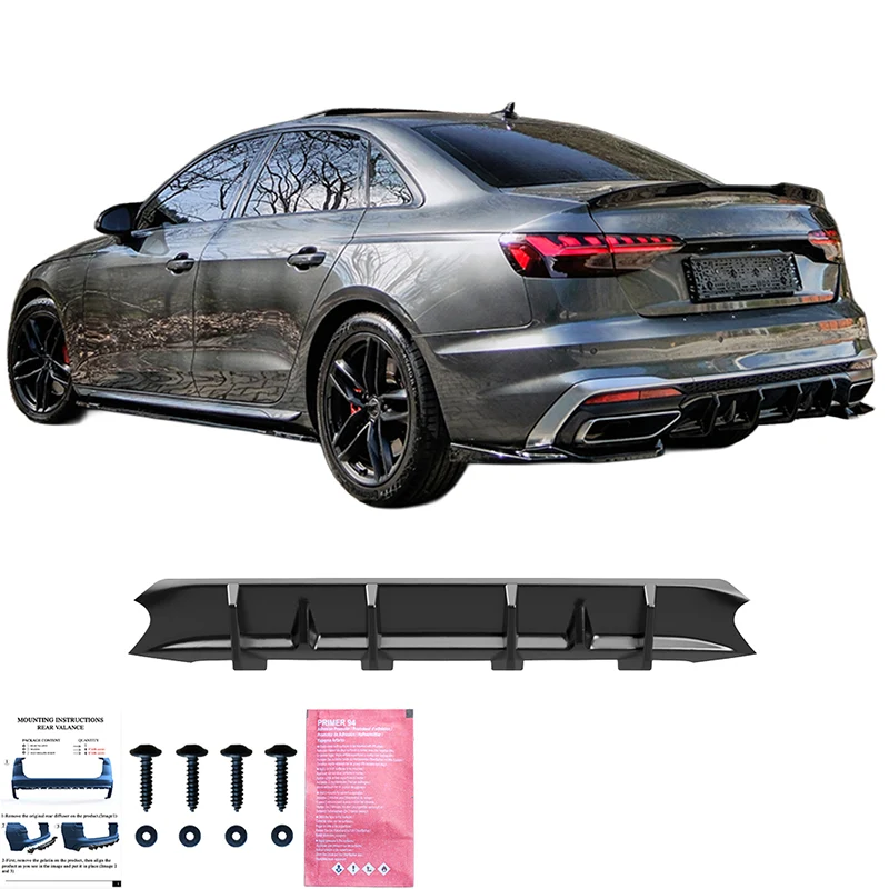 Oneway Rear Diffuser suitable Audi A4 (B9) Sedan/Avant S4/S-Line Facelift 2019-2024 - Gloss black