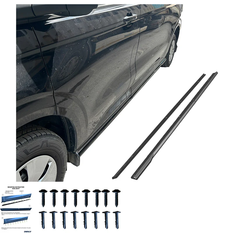 OneWay, Sideskørter, Glanssort, Passer til Volkswagen Transporter T7 & Ford Transit Custom - 4 dele