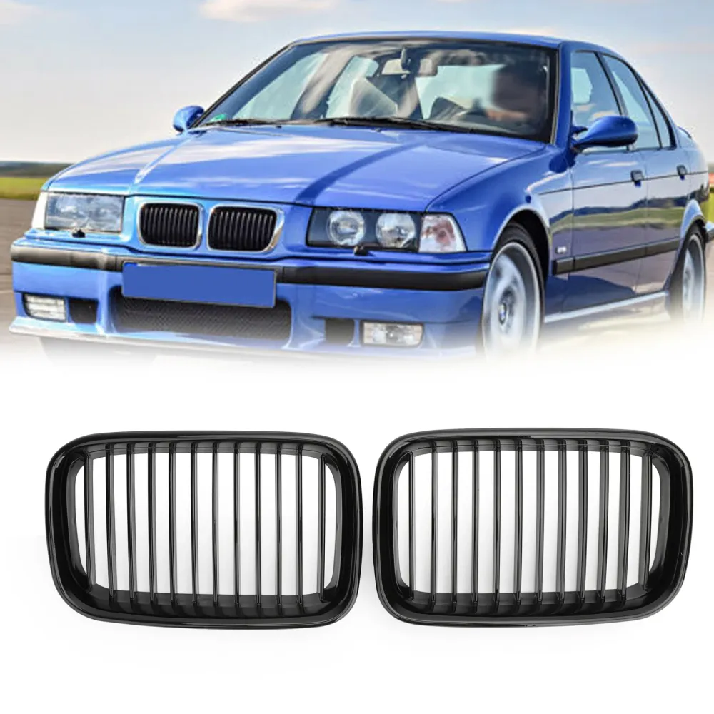 Par glänsande svart njure sporthuv grillgaller för 1992-1996 BMW E36 318i 325i