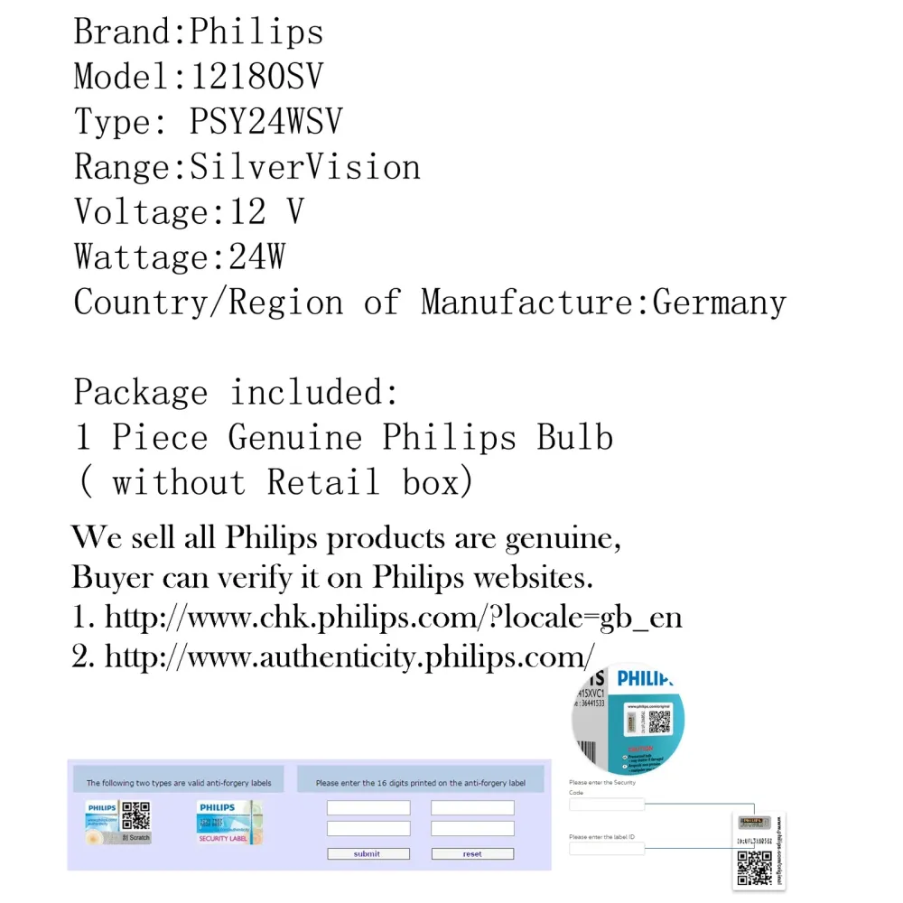 PHILIPS PSY24WSV PSY24W 12180SV 12180 Silver Glödlampa PG20-4-varvs Singal Light Generic