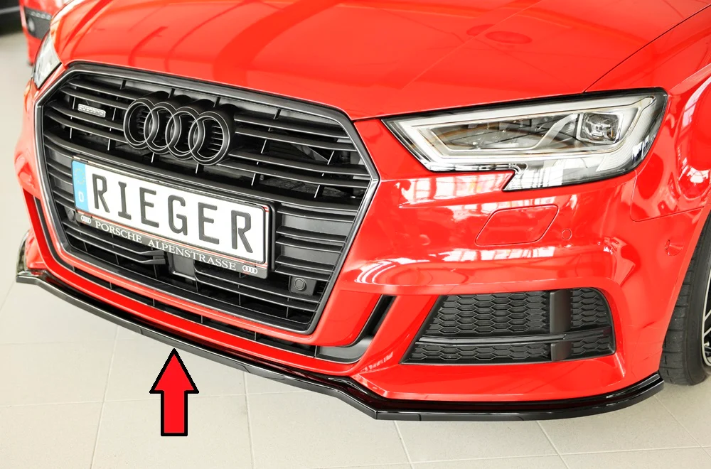 Rieger Frontsplitter Audi S3, A3 S-Line 8V.2 - Högblank Svart
