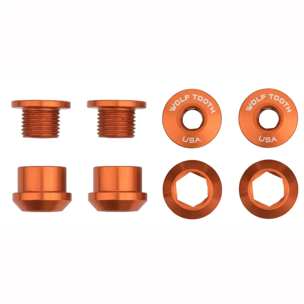 Sats med 4 M8x6 mm WOLF TOOTH Transmission 1X Orange skorstensskruvar och muttrar
