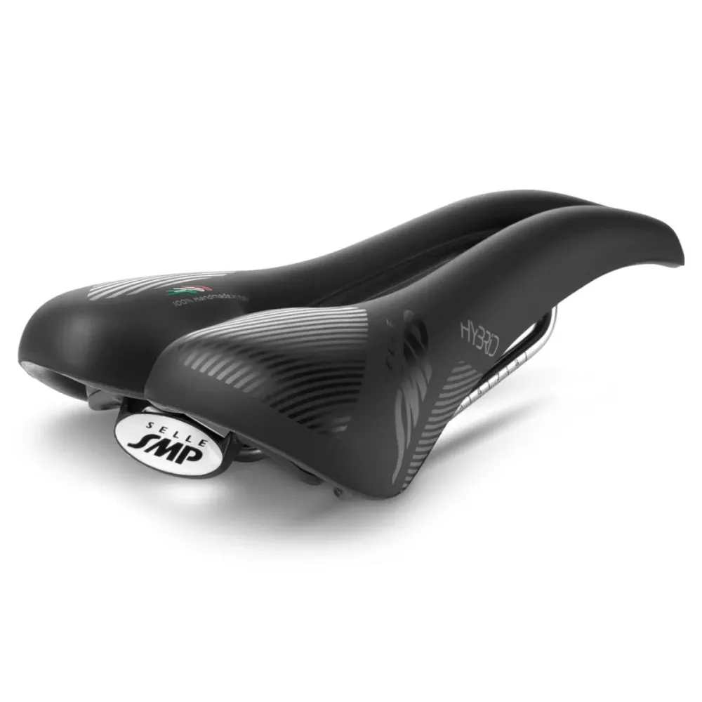 SMP HYBRIDE Sadel 140 mm bred Stålskenor Svart