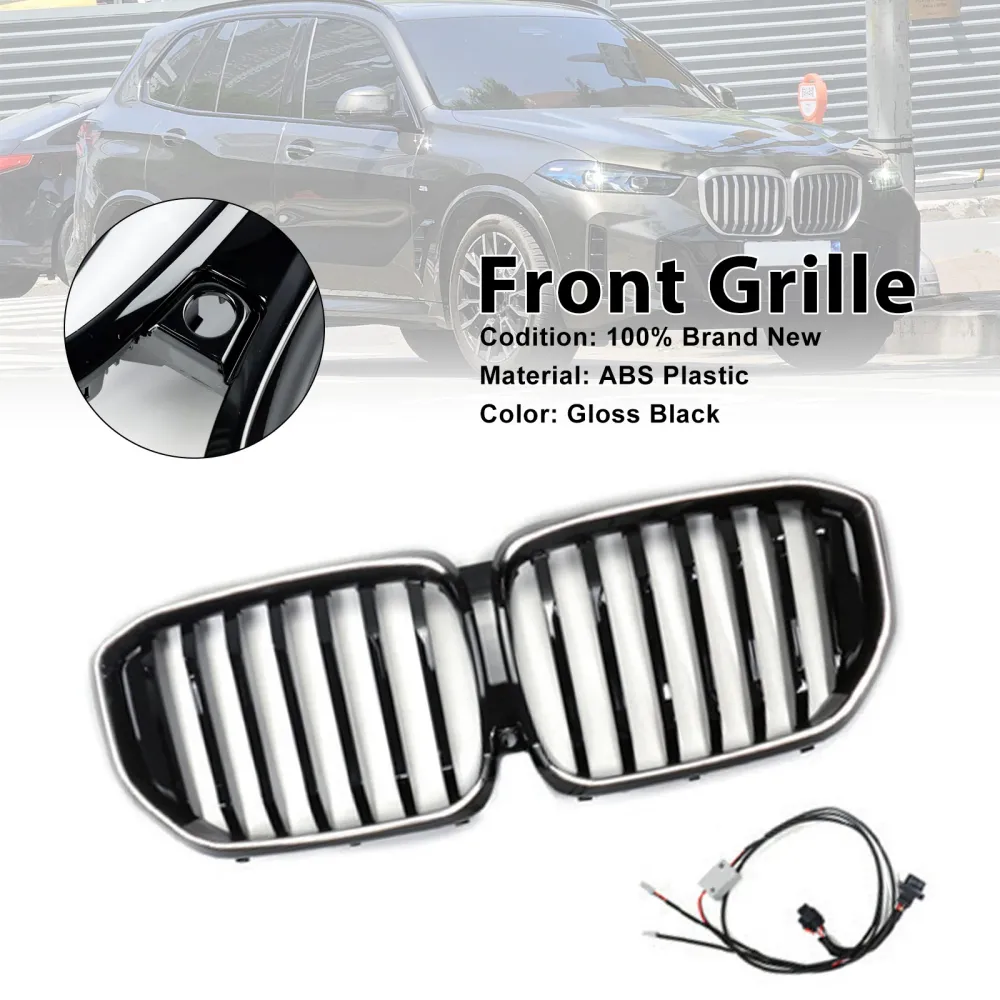 Svart främre stötfångargaller Grill Passar BMW G05 LCI X5 2024+ Single Line W/LED