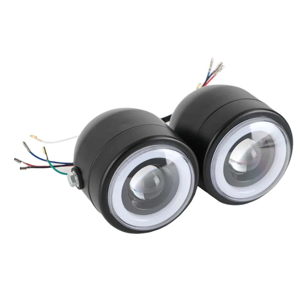 Svart Twin Headlight Motorcykel Dubbel Dual Lamp Street Fighter Universal Generic