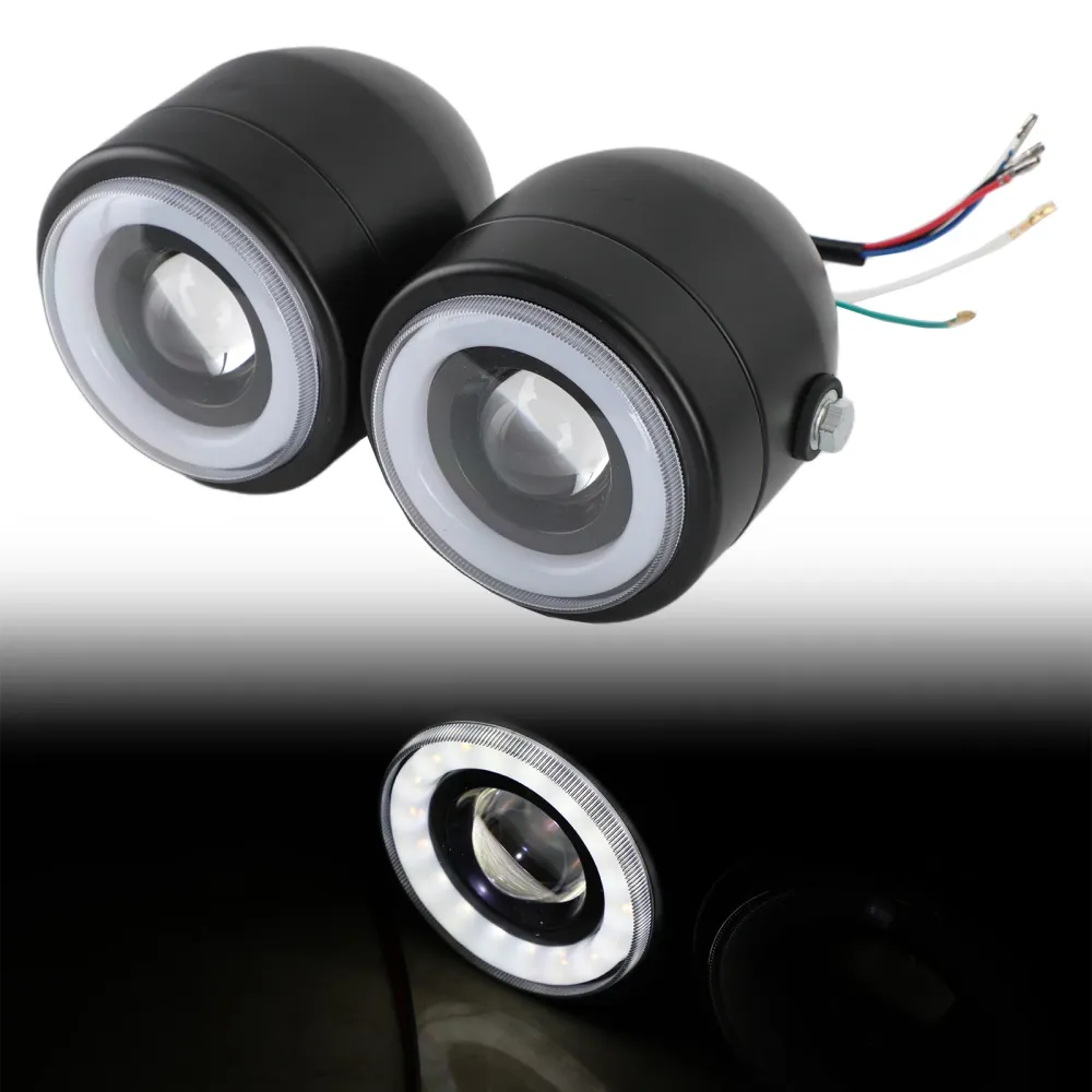 Svart Twin Headlight Motorcykel Dubbel Dual Lamp Street Fighter Universal Generic