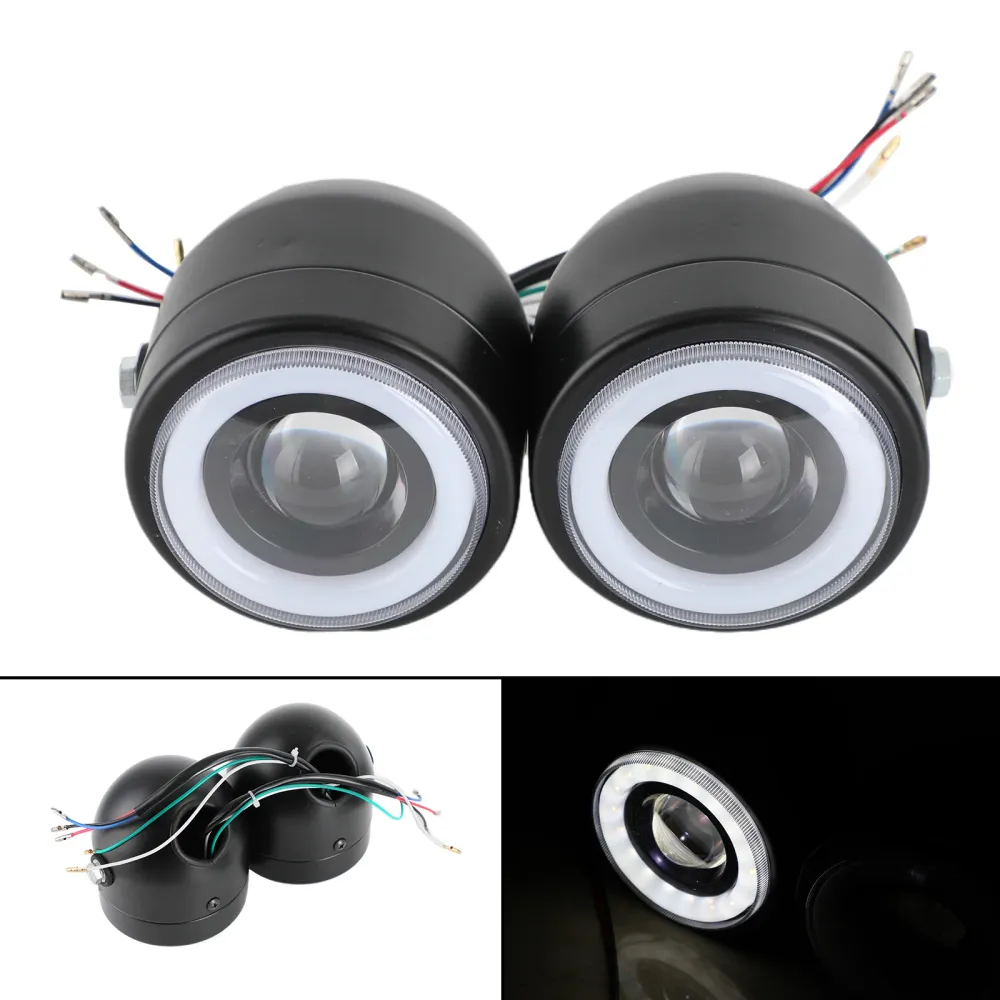 Svart Twin Headlight Motorcykel Dubbel Dual Lamp Street Fighter Universal Generic