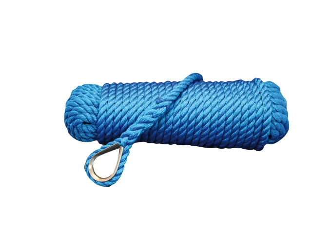 Talamex, Anchor line blå 10mm 20mt, 3-trådig, med rostfri fingerborg