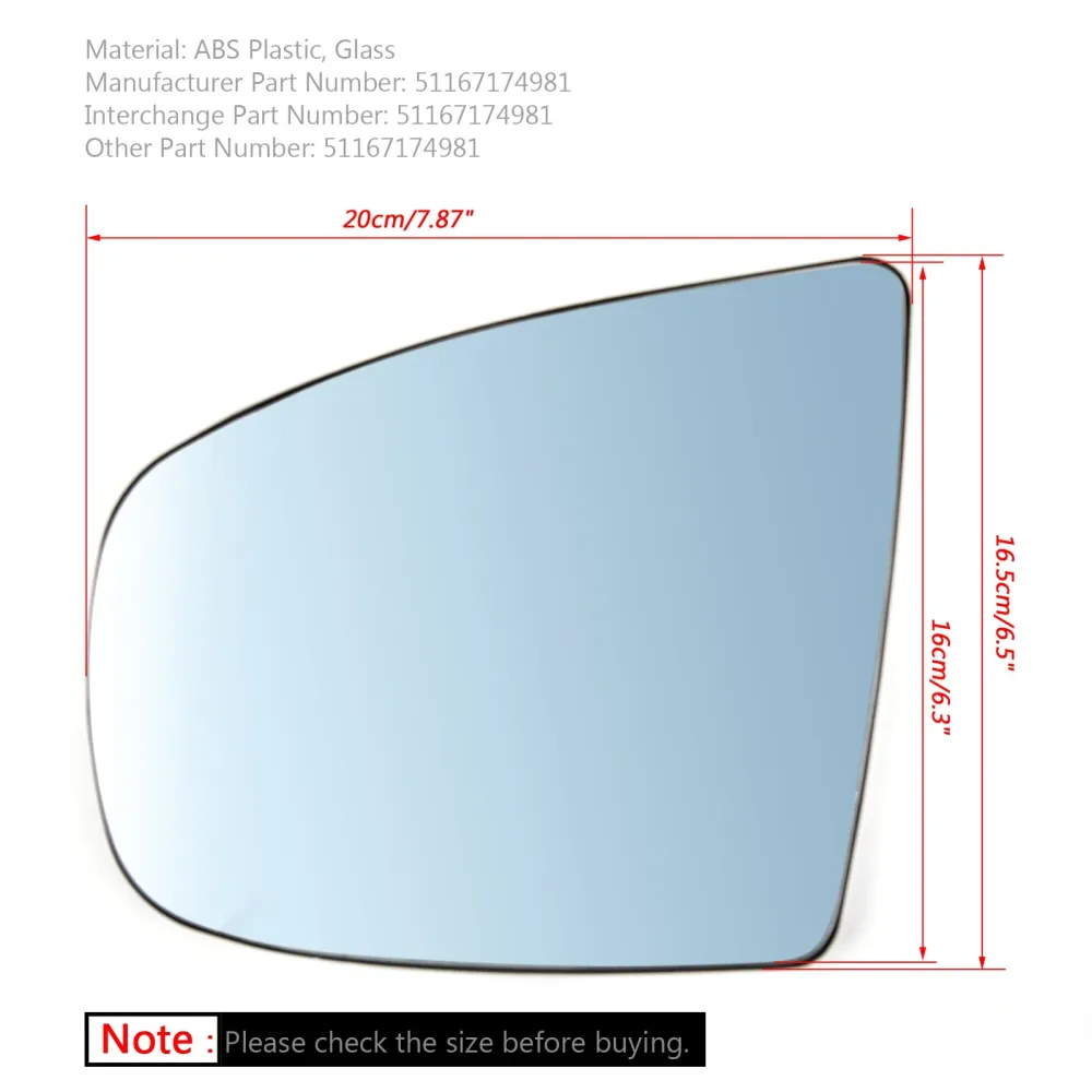 Vänster uppvärmd vingespegel Blue Glass för BMW X5 X6 E70 E71 E72 2008-2014 Generic