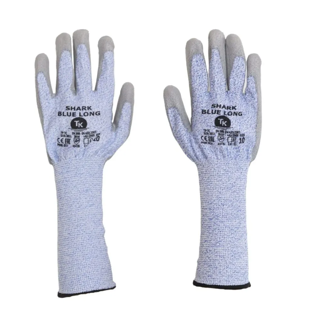TK Gloves Shark Blue Long 12 Par Arbetshandskar Belagda Med Polyuretan Förlängda Manschettskyddsarbetshandskar Storlek 10