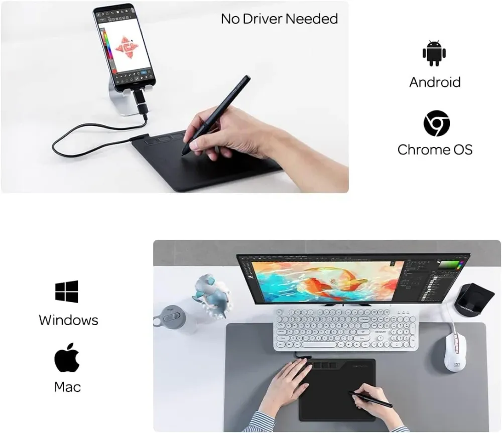 Digitalt Ritbord 16,5x10cm med penna Windows Mac Android Blank metall