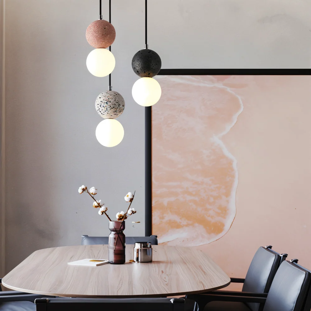 LumeGlobe Pendellampa - Dubbelskula Pendellampa för matbordet - Glas Hängkula Lampa Rosa