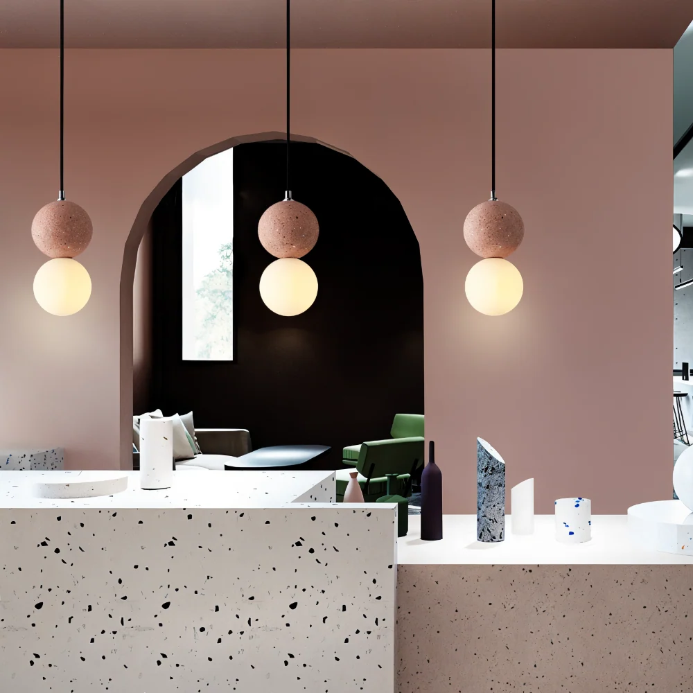 LumeGlobe Pendellampa - Dubbelskula Pendellampa för matbordet - Glas Hängkula Lampa Rosa
