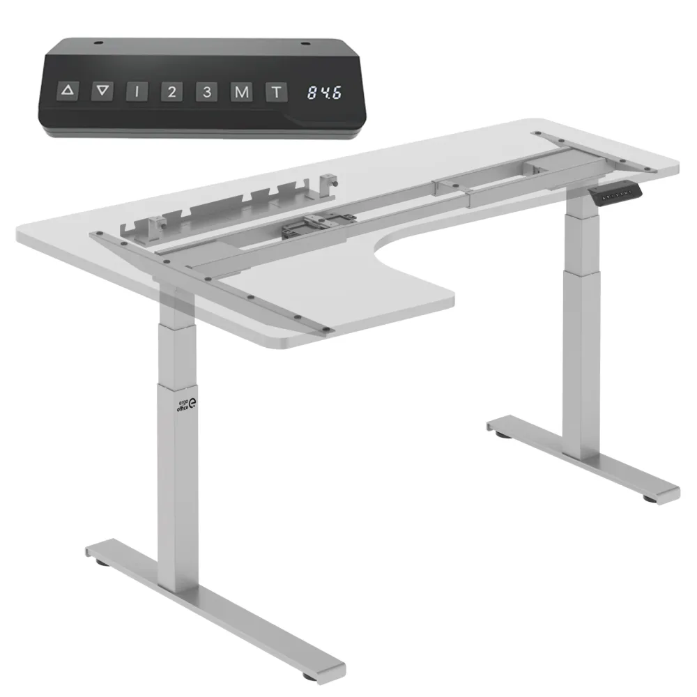 Ergo Office ER-432 Sitt-Och-Stå Bord Hörnskrivbord Bordsstativ Elektriskt Höj- Och Sänkbart Skrivbord Upp Till 125 kg Kont...