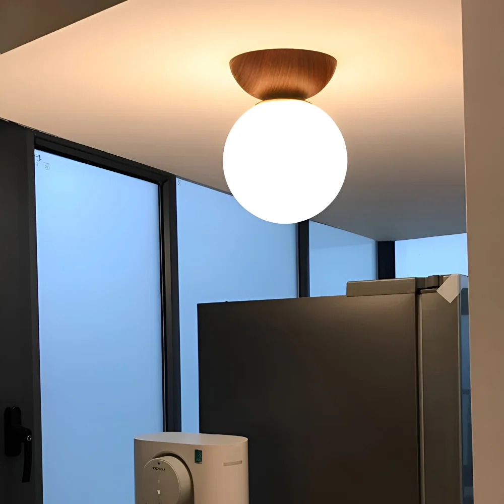 Perle LED-Taklampa - Japansk Kula Pendellampa - Orb Semi Flush Mount Belysning 12x17cm
