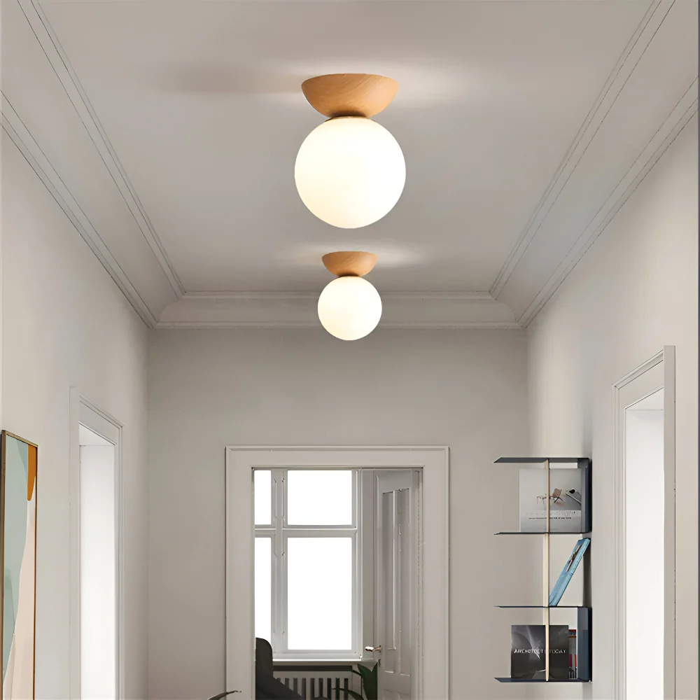 Perle LED-Taklampa - Japansk Kula Pendellampa - Orb Semi Flush Mount Belysning 12x17cm