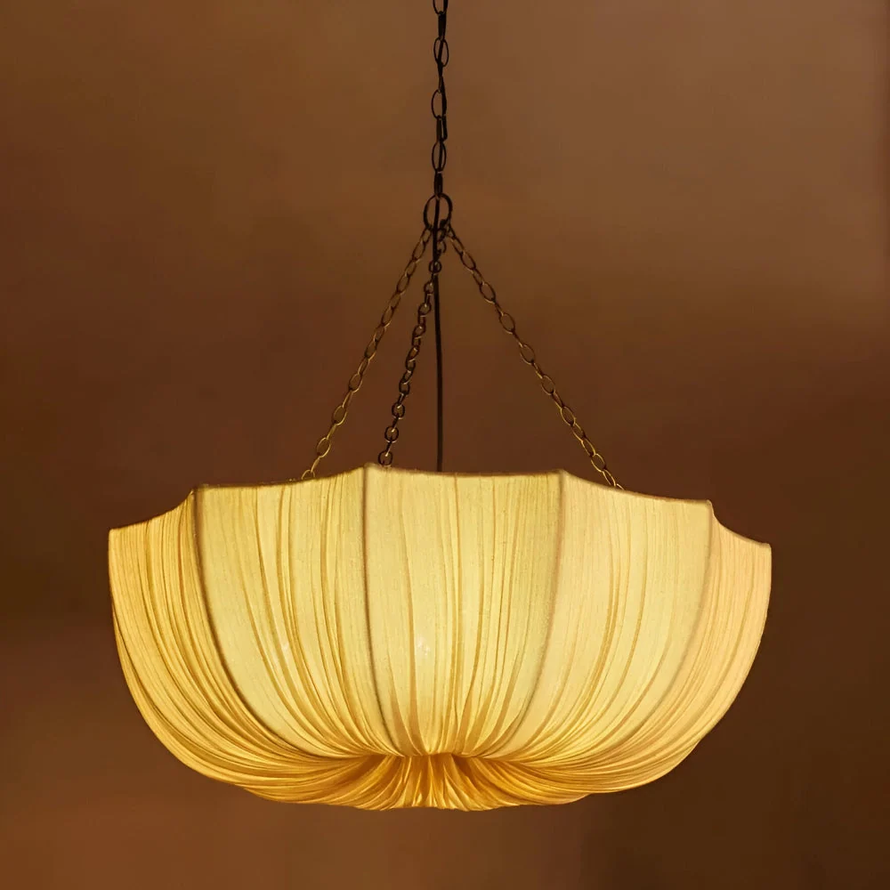 Stoff Wabi-Sabi Stil Pendellampa - Rustik Vågformad Skålformad Hänglampa 40cm