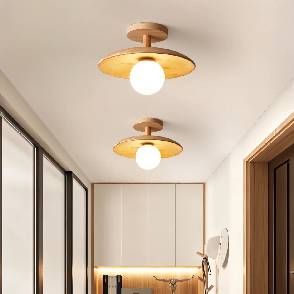 CentraOrb Trä Taklampa - Halvinfälld Lampa med Inbyggd LED Belysning