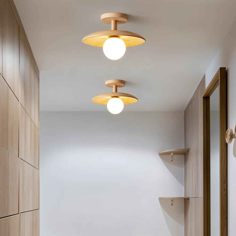 CentraOrb Trä Taklampa - Halvinfälld Lampa med Inbyggd LED Belysning