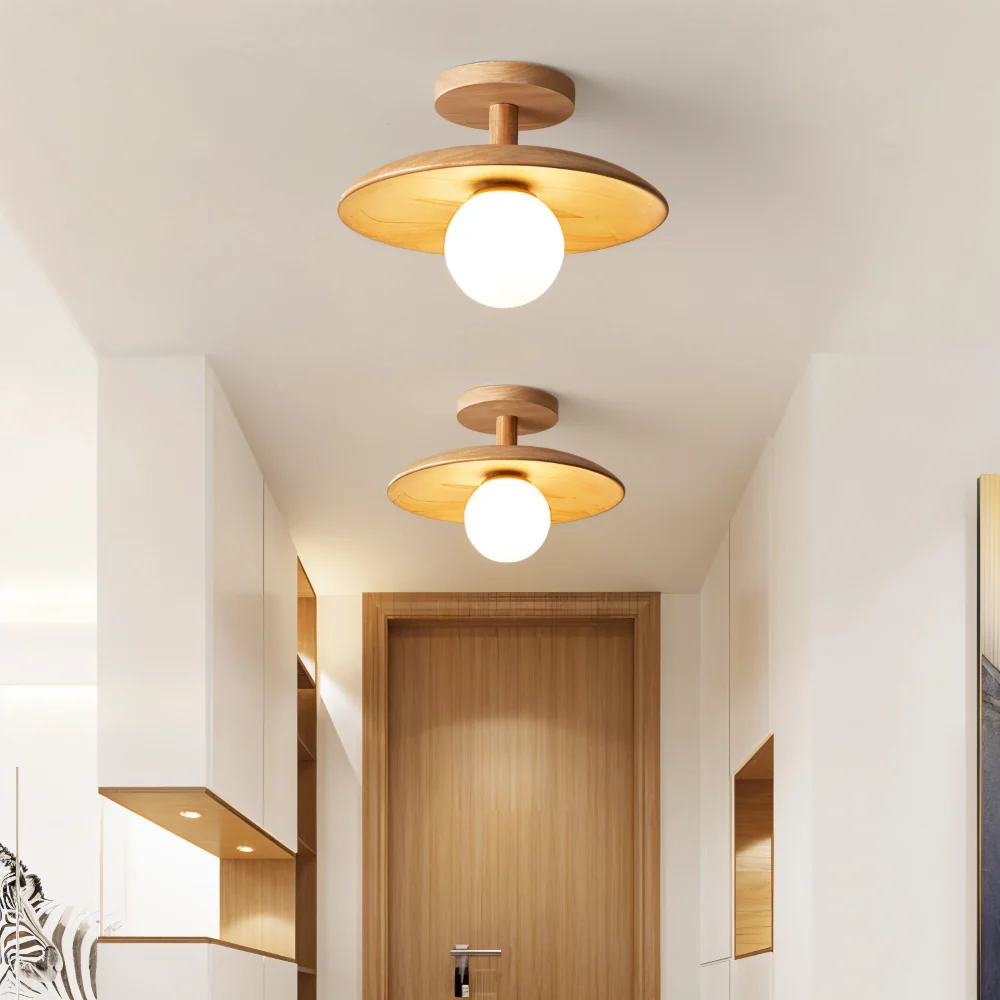 CentraOrb Trä Taklampa - Halvinfälld Lampa med Inbyggd LED Belysning