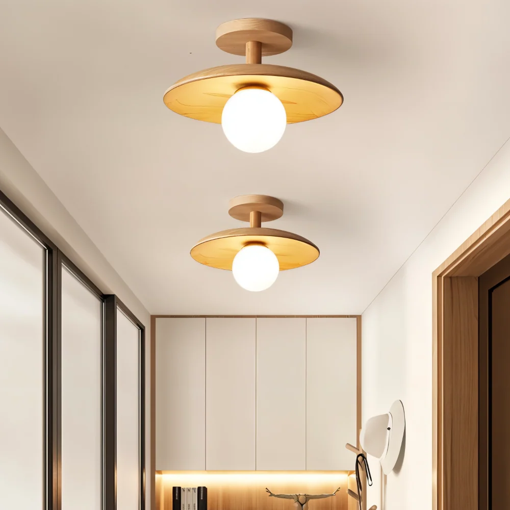 CentraOrb Trä Taklampa - Halvinfälld Lampa med Inbyggd LED Belysning