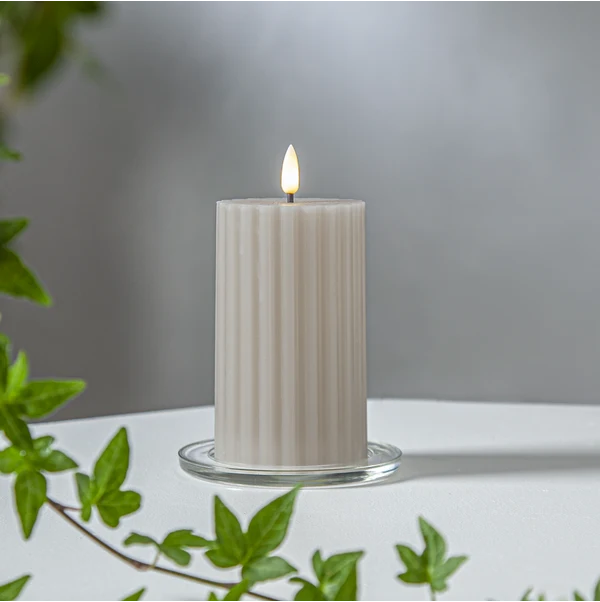 LED Blockljus Flamme Stripe Ecru 15 cm
