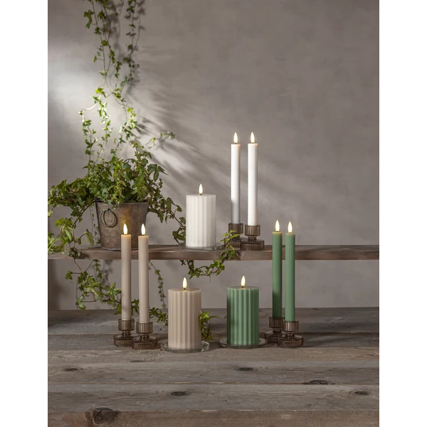 LED Blockljus Flamme Stripe Ecru 15 cm