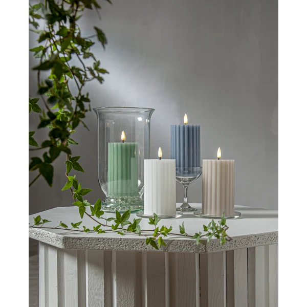 LED Blockljus Flamme Stripe Ecru 15 cm